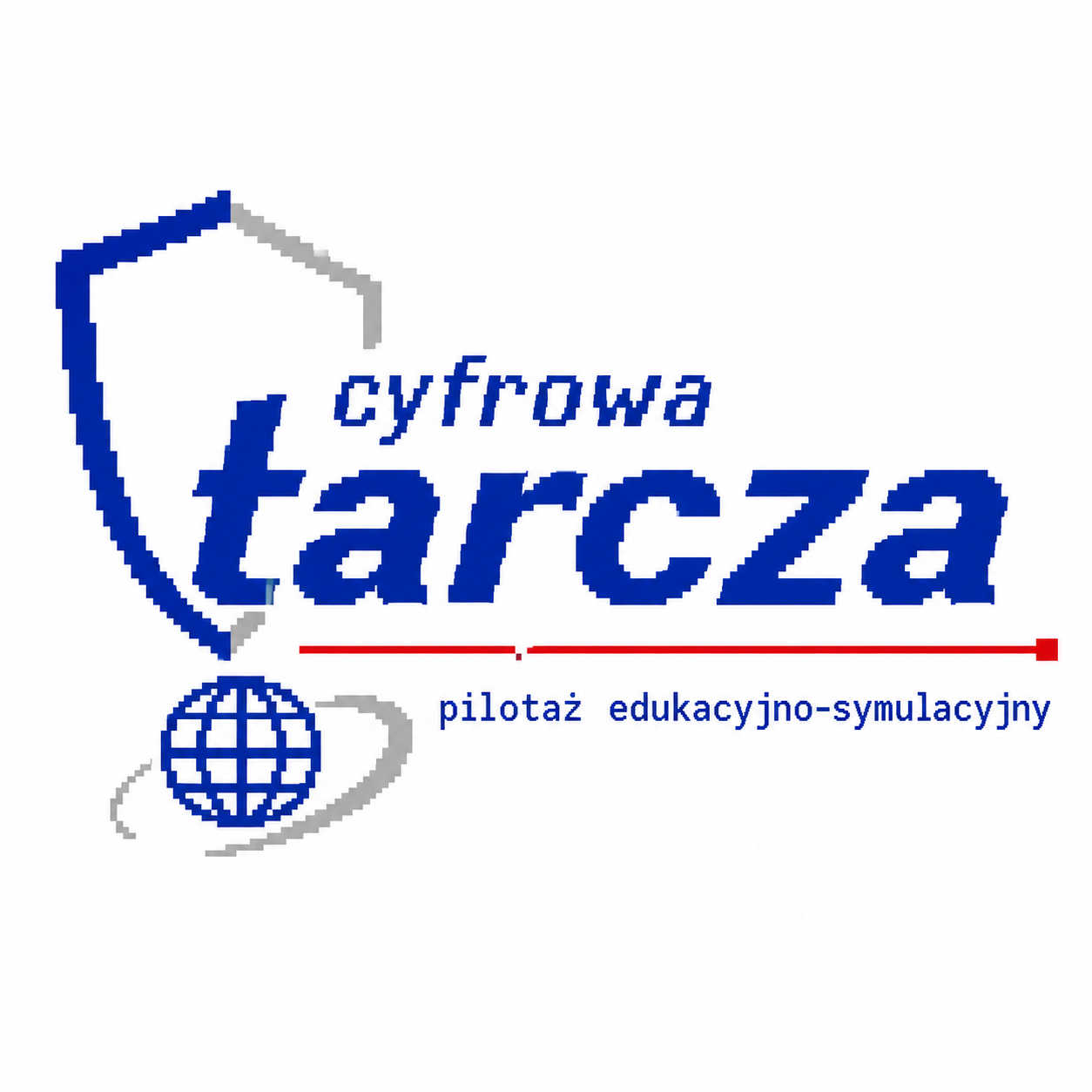 Kolorowa ilustracja: seniorzy przy komputerze i przyjazna maskotka tarczy